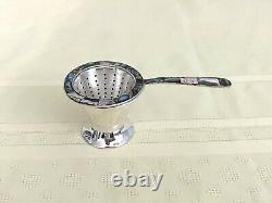Vintage Los Castillo Mexico Silver Plate Tea Strainer and Cup Abalone Inlay