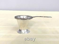 Vintage Los Castillo Mexico Silver Plate Tea Strainer and Cup Abalone Inlay