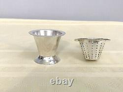 Vintage Los Castillo Mexico Silver Plate Tea Strainer and Cup Abalone Inlay