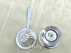 Vintage Los Castillo Mexico Silver Plate Tea Strainer and Cup Abalone Inlay