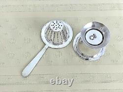 Vintage Los Castillo Mexico Silver Plate Tea Strainer and Cup Abalone Inlay