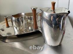 Vintage MCM Oneida 4-Piece Silver Plate Tea Coffee Service Trophy Wood Handles