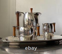 Vintage MCM Oneida 4-Piece Silver Plate Tea Coffee Service Trophy Wood Handles