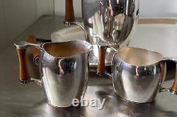 Vintage MCM Oneida 4-Piece Silver Plate Tea Coffee Service Trophy Wood Handles