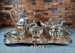 Vintage Melon Sheffield Silver Plated Community Tea Coffee Service Set with Tray