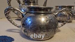 Vintage Meriden B Quadruple Silver Plate Engraved 5 Piece Tea Set