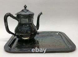 Vintage Meriden Silver Plate Co. Tea Pot & Quadruple Plate Serving Tray