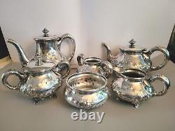 Vintage Meriden Silver Plated 6 Pc. Hand Chased Tea Set