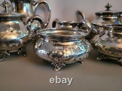 Vintage Meriden Silver Plated 6 Pc. Hand Chased Tea Set