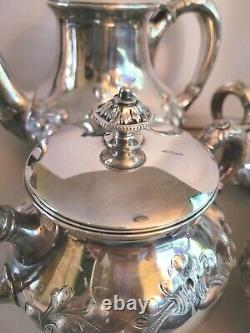 Vintage Meriden Silver Plated 6 Pc. Hand Chased Tea Set
