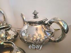 Vintage Meriden Silver Plated 6 Pc. Hand Chased Tea Set