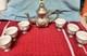 Vintage Moroccan Silverplate Teapot With 6 Hand-painted Porcelain Tea Cups