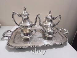 Vintage Oneida Silver Plate Coffee Tea Set Service 5 Pcs with Tray Footed EXC