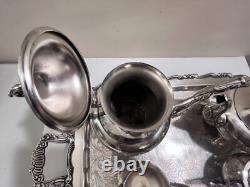 Vintage Oneida Silver Plate Coffee Tea Set Service 5 Pcs with Tray Footed EXC