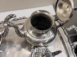Vintage Oneida Silver Plate Coffee Tea Set Service 5 Pcs with Tray Footed EXC