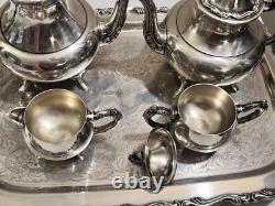 Vintage Oneida Silver Plate Coffee Tea Set Service 5 Pcs with Tray Footed EXC