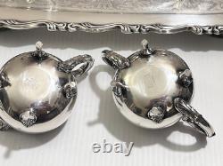 Vintage Oneida Silver Plate Coffee Tea Set Service 5 Pcs with Tray Footed EXC