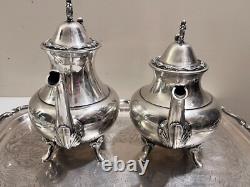 Vintage Oneida Silver Plate Coffee Tea Set Service 5 Pcs with Tray Footed EXC