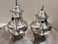 Vintage Oneida Silver Plate Coffee Tea Set Service 5 Pcs with Tray Footed EXC