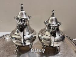 Vintage Oneida Silver Plate Coffee Tea Set Service 5 Pcs with Tray Footed EXC