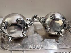 Vintage Oneida Silver Plate Coffee Tea Set Service 5 Pcs with Tray Footed EXC