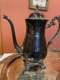 Vintage Oneida Silver Plate Coffee and Tea Pot Teapot Set with Serving Tray Set