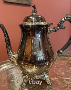 Vintage Oneida Silver Plate Coffee and Tea Pot Teapot Set with Serving Tray Set