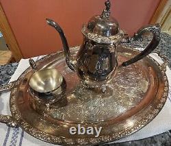 Vintage Oneida Silver Plate Coffee and Tea Pot Teapot Set with Serving Tray Set