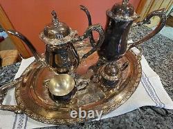 Vintage Oneida Silver Plate Coffee and Tea Pot Teapot Set with Serving Tray Set