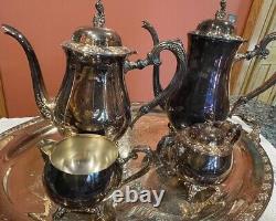 Vintage Oneida Silver Plate Coffee and Tea Pot Teapot Set with Serving Tray Set