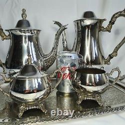 Vintage Oneida Silver Plated Tea Set Coffee Pot Teapot Sugar Bowl Milk Jug Tray