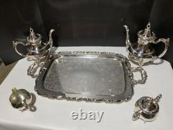 Vintage Oneida USA Silver Plate 5-piece Coffee/Tea Service Set with Tray