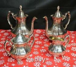 Vintage Poole Silver Plate Lancaster Rose ECPA 400 Tea & Coffee 4pc Service Set