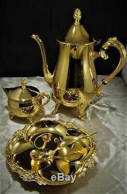 Vintage Premium International Silver Co. 23k Gold Plated Candy Dish & Tea Set