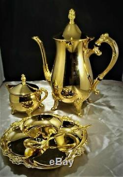 Vintage Premium International Silver Co. 23k Gold Plated Candy Dish & Tea Set