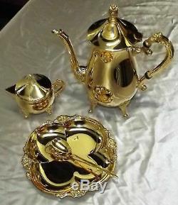 Vintage Premium International Silver Co. 23k Gold Plated Candy Dish & Tea Set