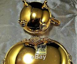 Vintage Premium International Silver Co. 23k Gold Plated Candy Dish & Tea Set