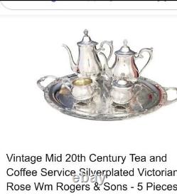 Vintage RARE Victorian Rose 5 Piece Silver Plated Tea Set