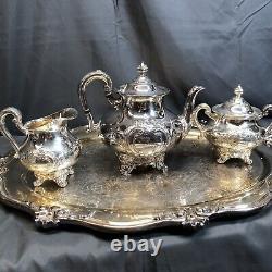 Vintage Reed & Barton 5600c Hand Chased Regent Tea & Coffee Serving Set with Tray