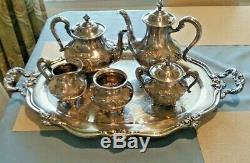 Vintage Reed & Barton Silver-Plate 6 pc Tea & Coffee Set Large Tray Hand Chased