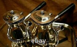 Vintage Reed & Barton U. S. Navy Silver Plate Tea Set 2 Pots Sugar Creamer Tray