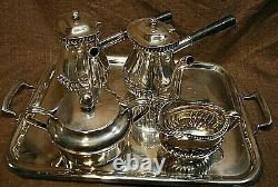 Vintage Reed & Barton U. S. Navy Silver Plate Tea Set 2 Pots Sugar Creamer Tray