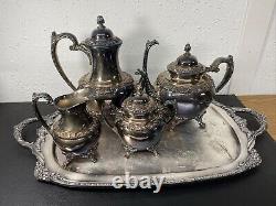 Vintage Rogers Bros 1847 Heritage IS Silverplate Tea & Coffee Set With Large Tray