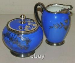 Vintage Rosenthal Royal Blue Silver Overlay 15 Piece Tea Demitasse Set Aida Mark