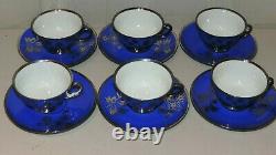 Vintage Rosenthal Royal Blue Silver Overlay 15 Piece Tea Demitasse Set Aida Mark