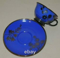 Vintage Rosenthal Royal Blue Silver Overlay 15 Piece Tea Demitasse Set Aida Mark