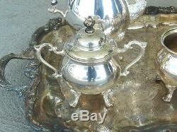 Vintage SIGNED Sheridan Silver Plate TILT Tea Coffee Tray Cache Pot SET 7 Pieces