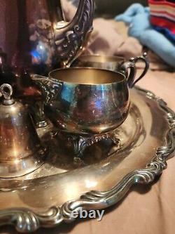 Vintage Set of Eight Georgian Style Oneida Tea Set Silver Plate With Timer