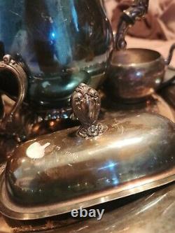 Vintage Set of Eight Georgian Style Oneida Tea Set Silver Plate With Timer