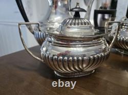 Vintage Sheffield England Silverplate Cheltenham Fluted Coffee Tea Set 5 Pieces